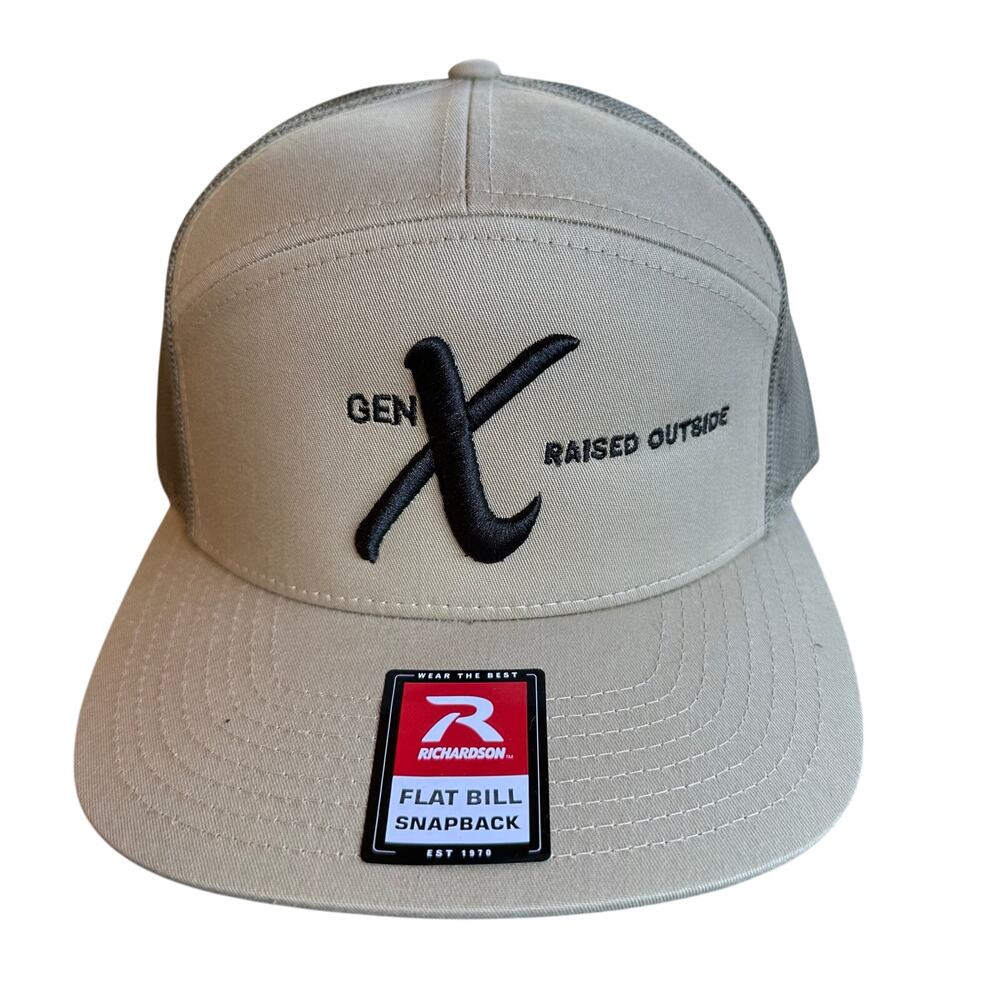 Gen X Trucker Snap Back Hat Raised Outside Flat Bill Richardson Mesh Cap Olive
